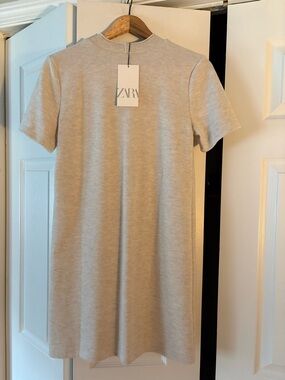 Zara Short Sleeve Knit Dress - Beige Heather